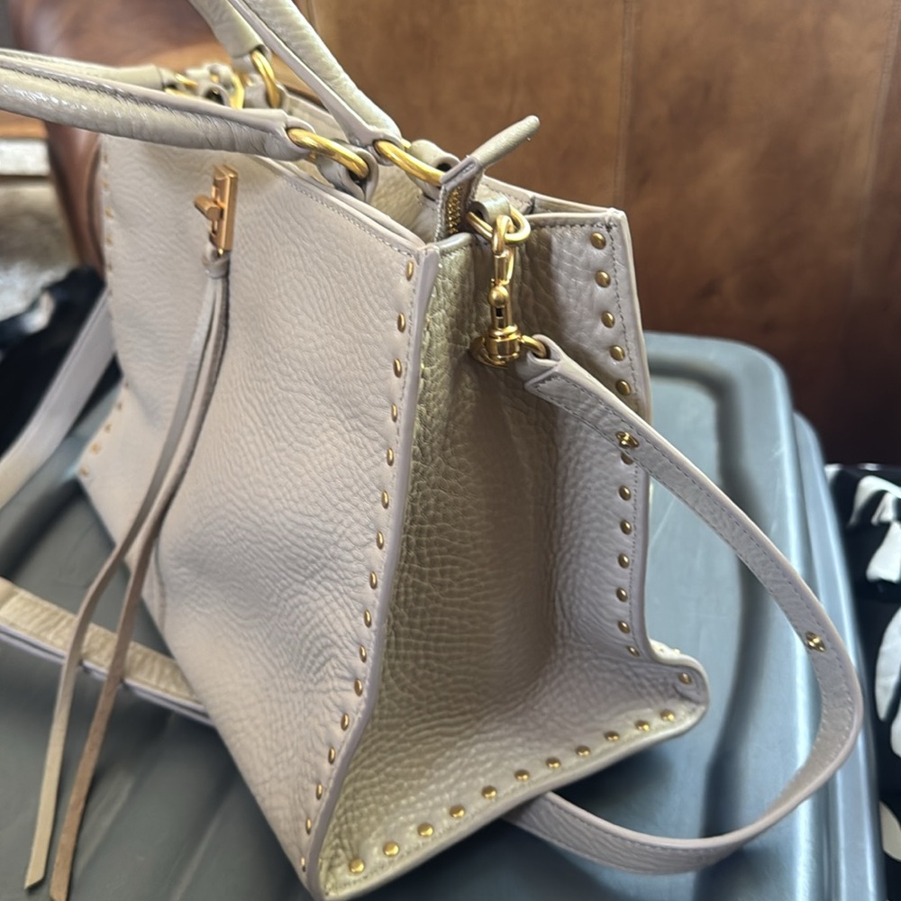 Rebecca Minkoff Darren Pebble Leather Satchel Crossbody Gold Tan - Picture 3 of 7